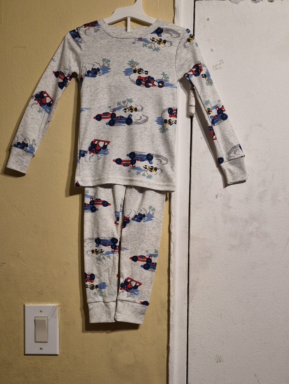 Kids Long Sleeve Race Car Pajama Set - Gray with Red & Blue Cars By Carter's 3T